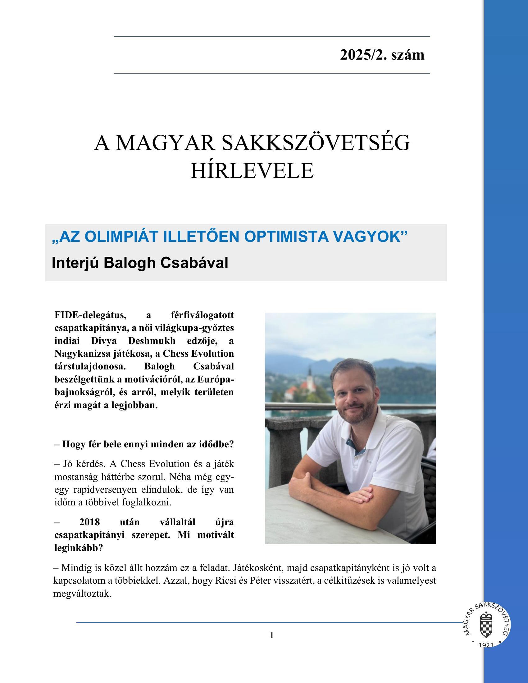 Megjelent a Magyar Sakkszövetség 2025/2. hírlevele